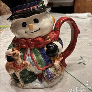 Festive Snowman Holiday Pitcher with Red and Green Accents